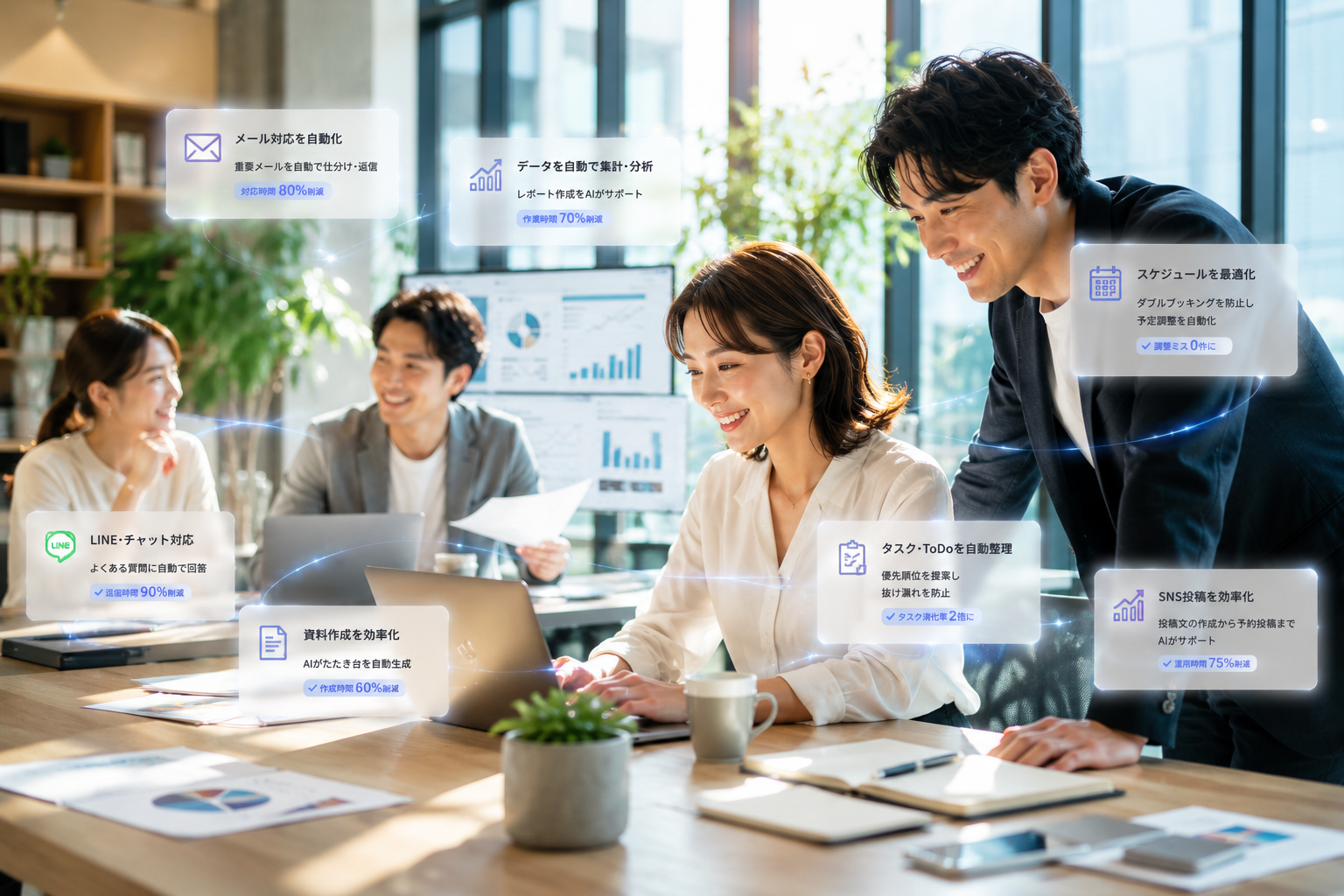 AIを活用してチームで業務効率化に取り組む様子